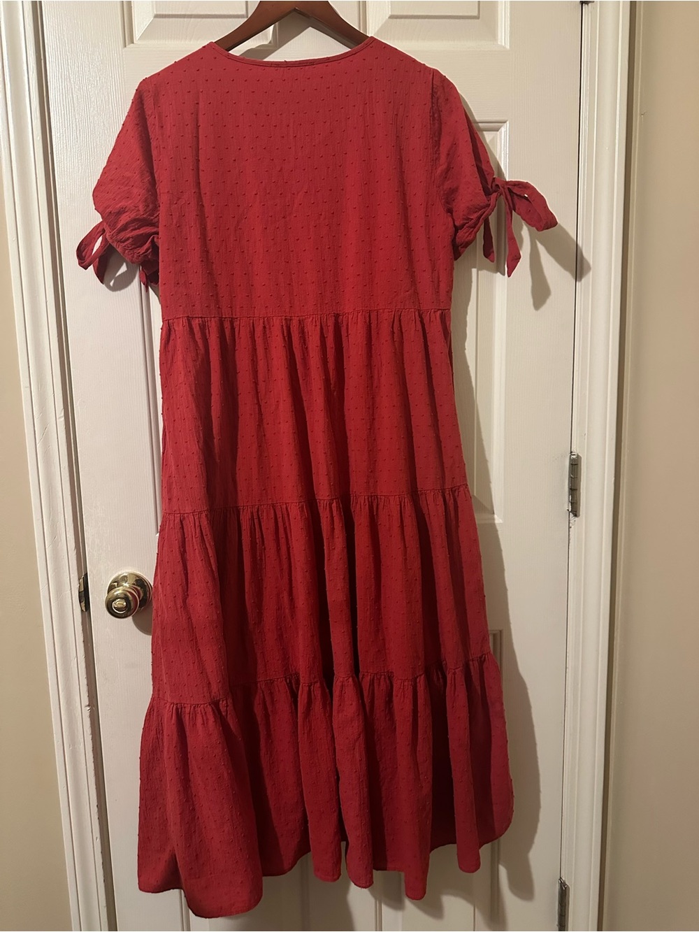 Madewell Red Tiered Midi Dress with Tie Sleeves - Picture 11 of 11